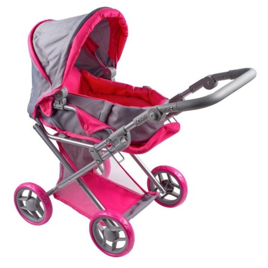 Carucior multifunctional pentru papusi PlayTo Elsa Roz/Gri