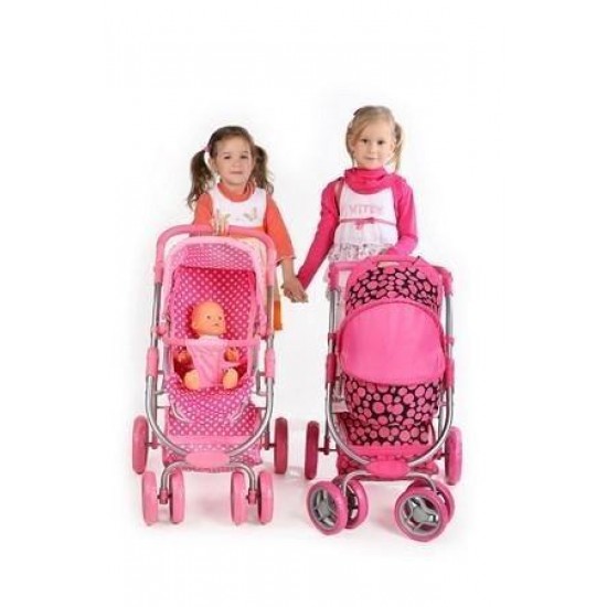 Carucior pentru papusi 2 in 1 PlayTo Jasminka Roz/Negru