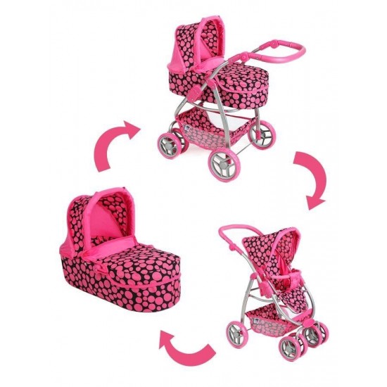 Carucior pentru papusi 2 in 1 PlayTo Jasminka Roz/Negru