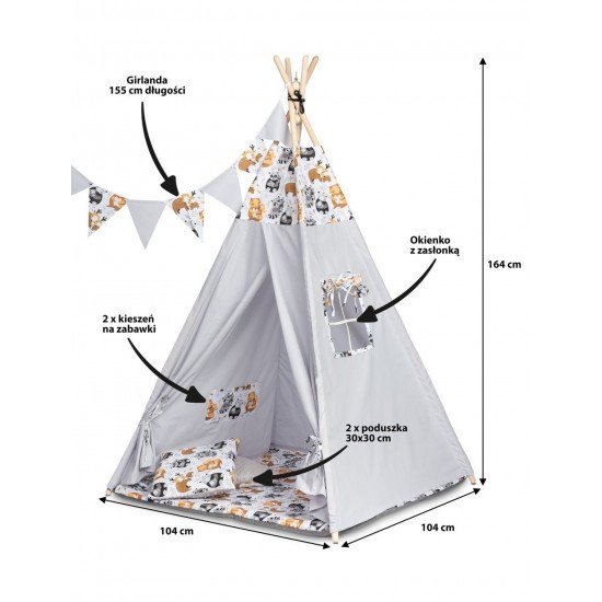 Cort de joaca Toyz Tipi Grey Racoons