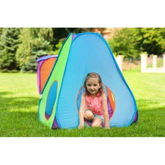 Cort de joaca cu tunel 3 in 1 PlayTo Albastru/Portocaliu