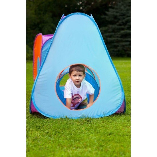 Cort de joaca cu tunel 3 in 1 PlayTo Albastru/Portocaliu