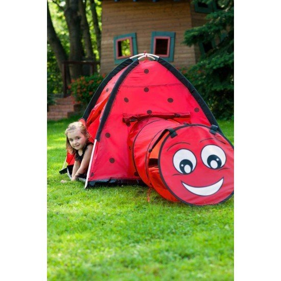 Cort  de joaca cu tunel pentru copii Playto Ladybug Rosu