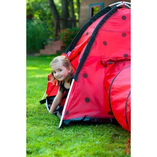 Cort  de joaca cu tunel pentru copii Playto Ladybug Rosu