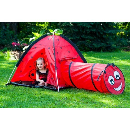 Cort  de joaca cu tunel pentru copii Playto Ladybug Rosu