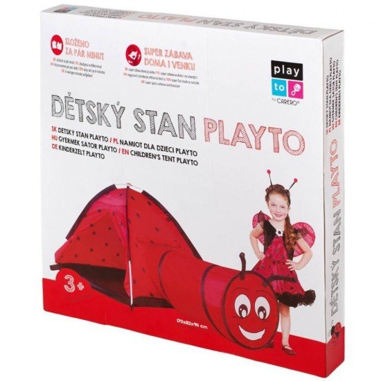 Cort  de joaca cu tunel pentru copii Playto Ladybug Rosu