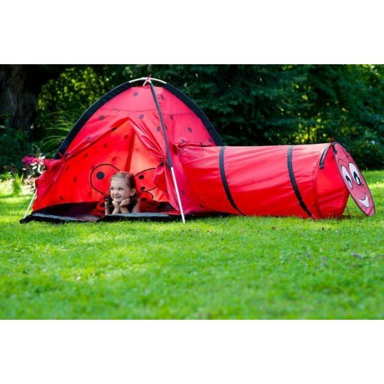 Cort  de joaca cu tunel pentru copii Playto Ladybug Rosu