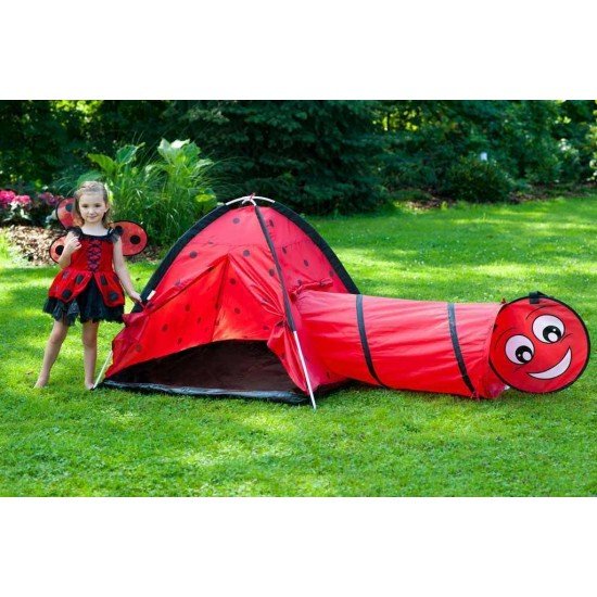 Cort  de joaca cu tunel pentru copii Playto Ladybug Rosu