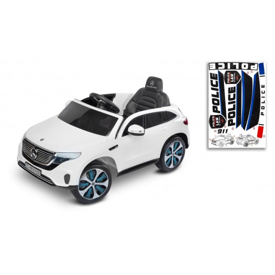 Masinuta electrica cu telecomanda Toyz Mercedes-Benz EQC Police Alba 12V