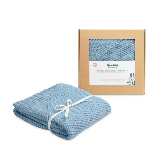 Paturica cu gluga bambus 100% cutie cadou Albastra