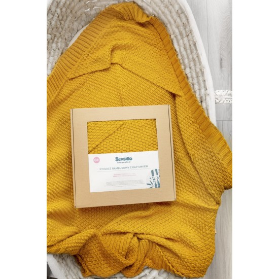 Paturica cu gluga bambus 100% cutie cadou Mustar