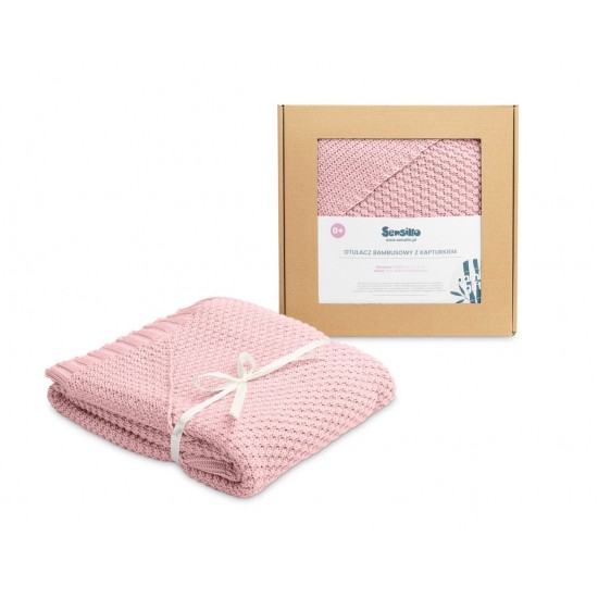 Paturica cu gluga bambus 100% cutie cadou Roz