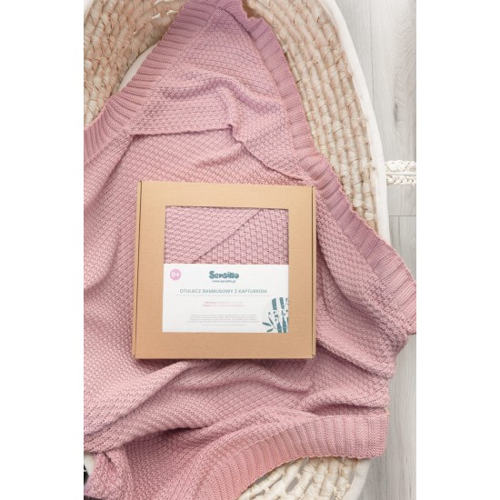 Paturica cu gluga bambus 100% cutie cadou Roz