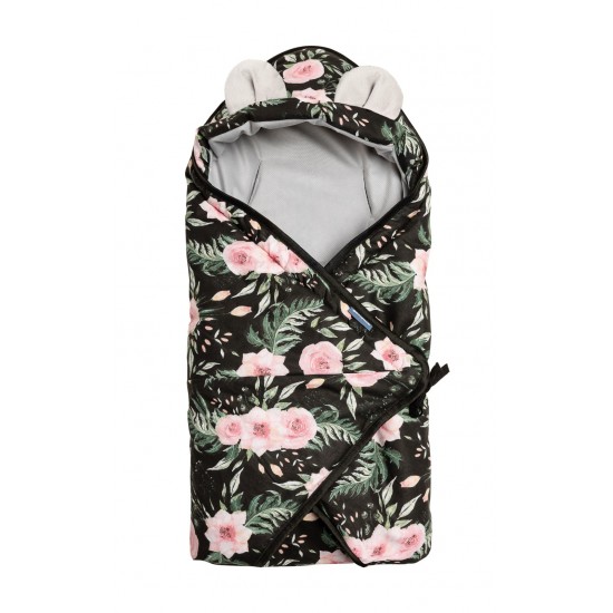 Paturica cu gluga pentru cos auto Sensillo Velvet Flori Negre