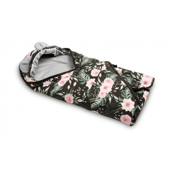 Paturica cu gluga pentru cos auto Sensillo Velvet Flori Negre