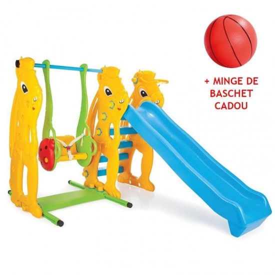 Tobogan cu leagan si cos de baschet Pilsan Squirell + minge cadou