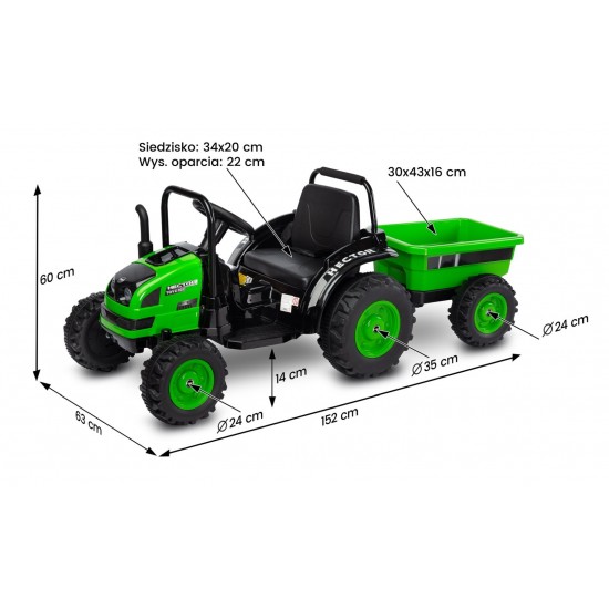 Tractor electric cu remorca si telecomanda Toyz Hector Verde 12V