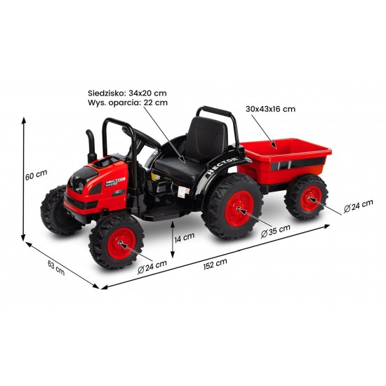 Tractor electric cu remorca si telecomanda Toyz Hector Rosu 12V