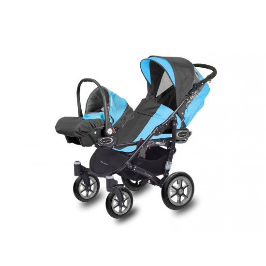 Carucior pentru gemeni MyKids Twinni Blue 3 In 1