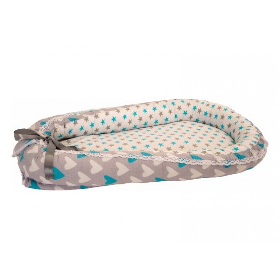 Cuib bebelusi MyKids Hearts-Stars Turquise
