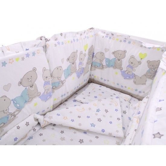 Lenjerie MyKids Teddy Love Stars 4+1 piese 120x60 cu laterale inalte