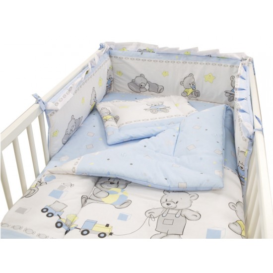 Lenjerie MyKids Teddy Toys Blue M2 4 Piese 120x60