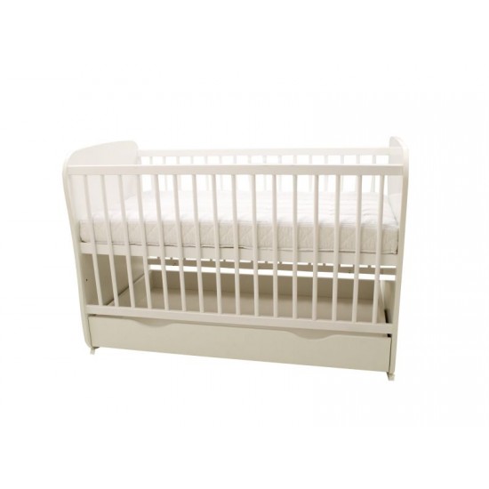 Patut copii din lemn sertar si leganare MyKids My Baby Alb