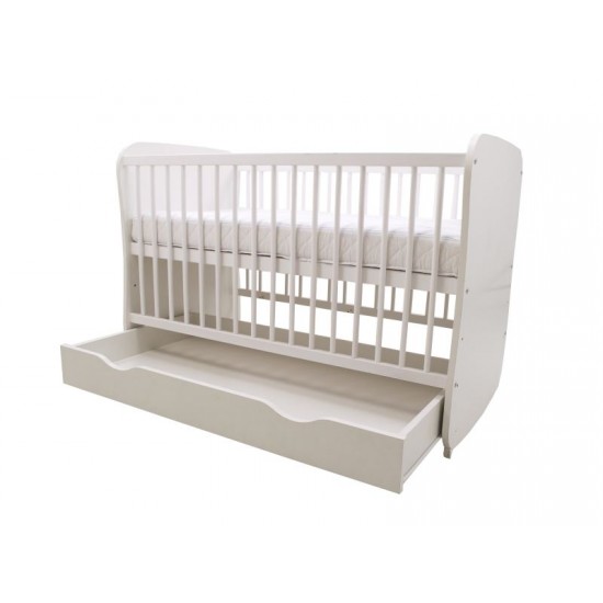 Patut copii din lemn sertar si leganare MyKids My Baby Alb