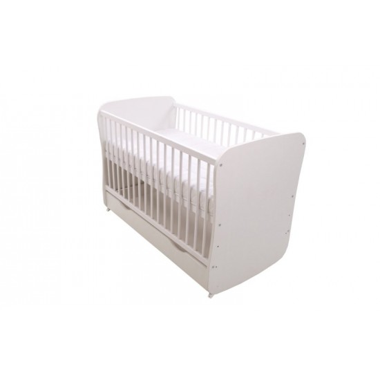 Patut copii din lemn sertar si leganare MyKids My Baby Alb