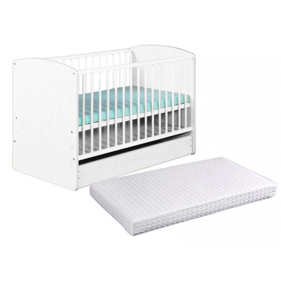 Patut cu sertar Klups Karolina II Alb + Saltea 10 MyKids Confort II