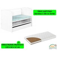 Patut cu sertar Klups Karolina II Alb + Saltea 12 MyKids MyDreams II