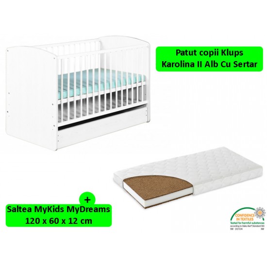 Patut cu sertar Klups Karolina II Alb + Saltea 12 MyKids MyDreams II
