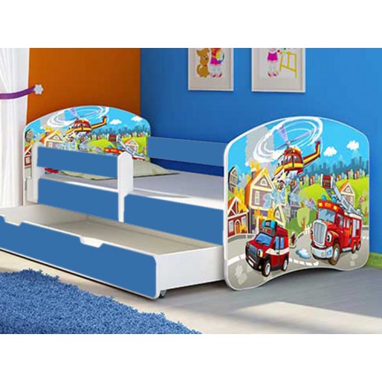Patut tineret MyKids Fire Station cu Sertar si Saltea 140x70