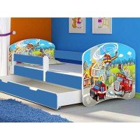 Patut tineret MyKids Fire Station cu Sertar si Saltea 160x80