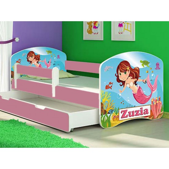 Patut tineret MyKids Mermaid cu Sertar si Saltea 140x70