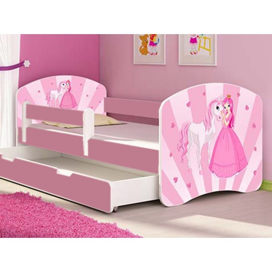 Patut tineret MyKids Poney-Princess cu Sertar si Saltea 140x70