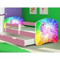 Patut tineret MyKids Rainbow Unicorn cu Sertar si Saltea 140x70