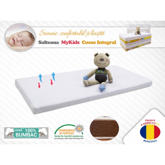 Saltea MyKids Fibra De Cocos Integral 120x60x6 Husa Bumbac Nematlasat