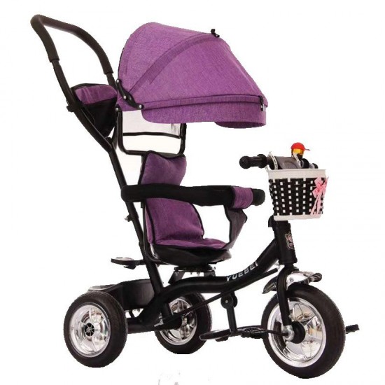 Tricicleta copii cu copertina, maner si cosulet - Mov
