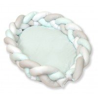 Baby Nest si Bumper impletit multifunctional pentru bebelusi White Grey Mint 80 x 50 cm