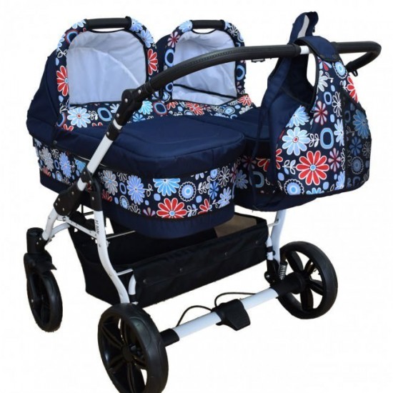 Carucior gemeni PJ Stroller 2 in 1 Flowers