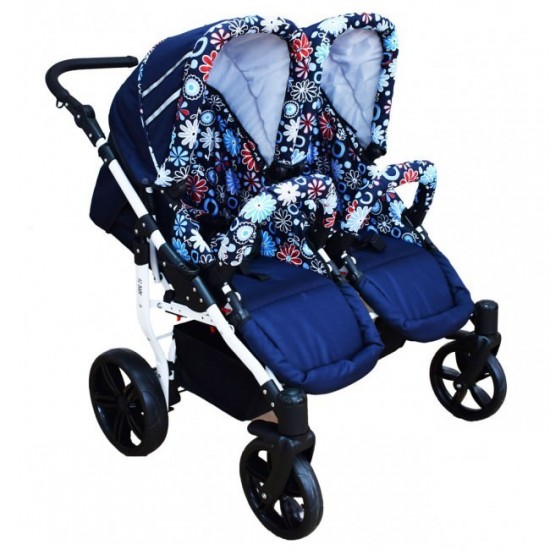 Carucior gemeni PJ Stroller 3 in 1 Flowers