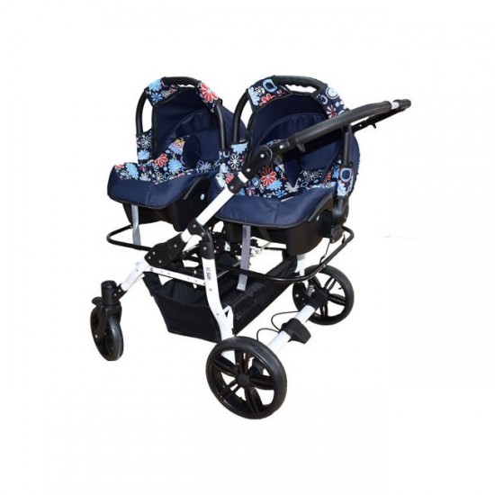 Carucior gemeni PJ Stroller 3 in 1 Flowers