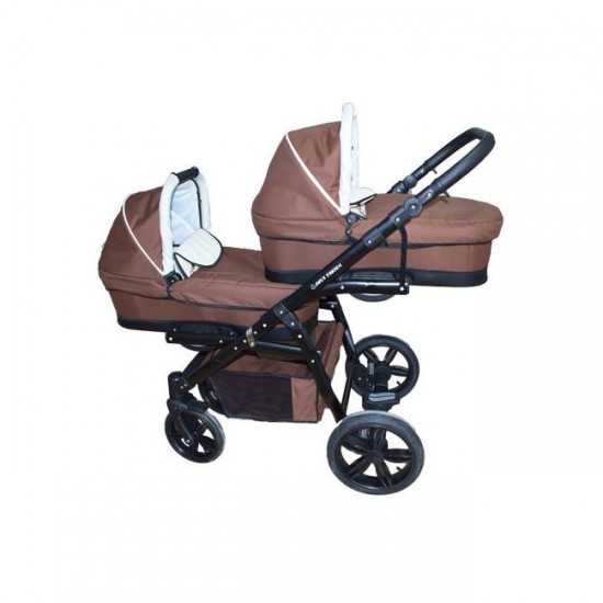 Carucior gemeni PJ Stroller Lux 3 in 1 Brown