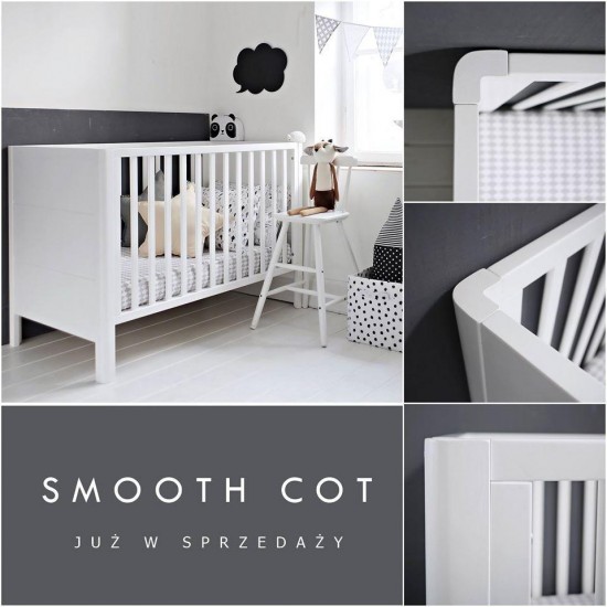 Patut din lemn masiv pentru bebe Smooth Alb cu Saltea cocos spuma cocos 120 x 60 cm