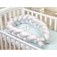 Protectie laterala patut bebe Bumper impletit Inchidere Velcro Bumbac Grey 210 cm