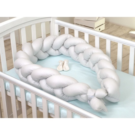 Protectie laterala patut bebe Bumper impletit Inchidere Velcro Bumbac Grey 210 cm