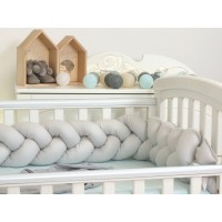 Protectie laterala patut bebe Bumper impletit Inchidere Velcro Bumbac Grey 210 cm