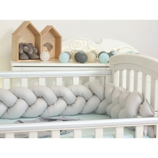 Protectie laterala patut bebe Bumper impletit Inchidere Velcro Bumbac Grey 210 cm