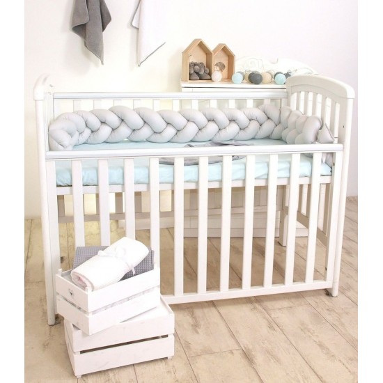 Protectie laterala patut bebe Bumper impletit Inchidere Velcro Bumbac Grey 210 cm